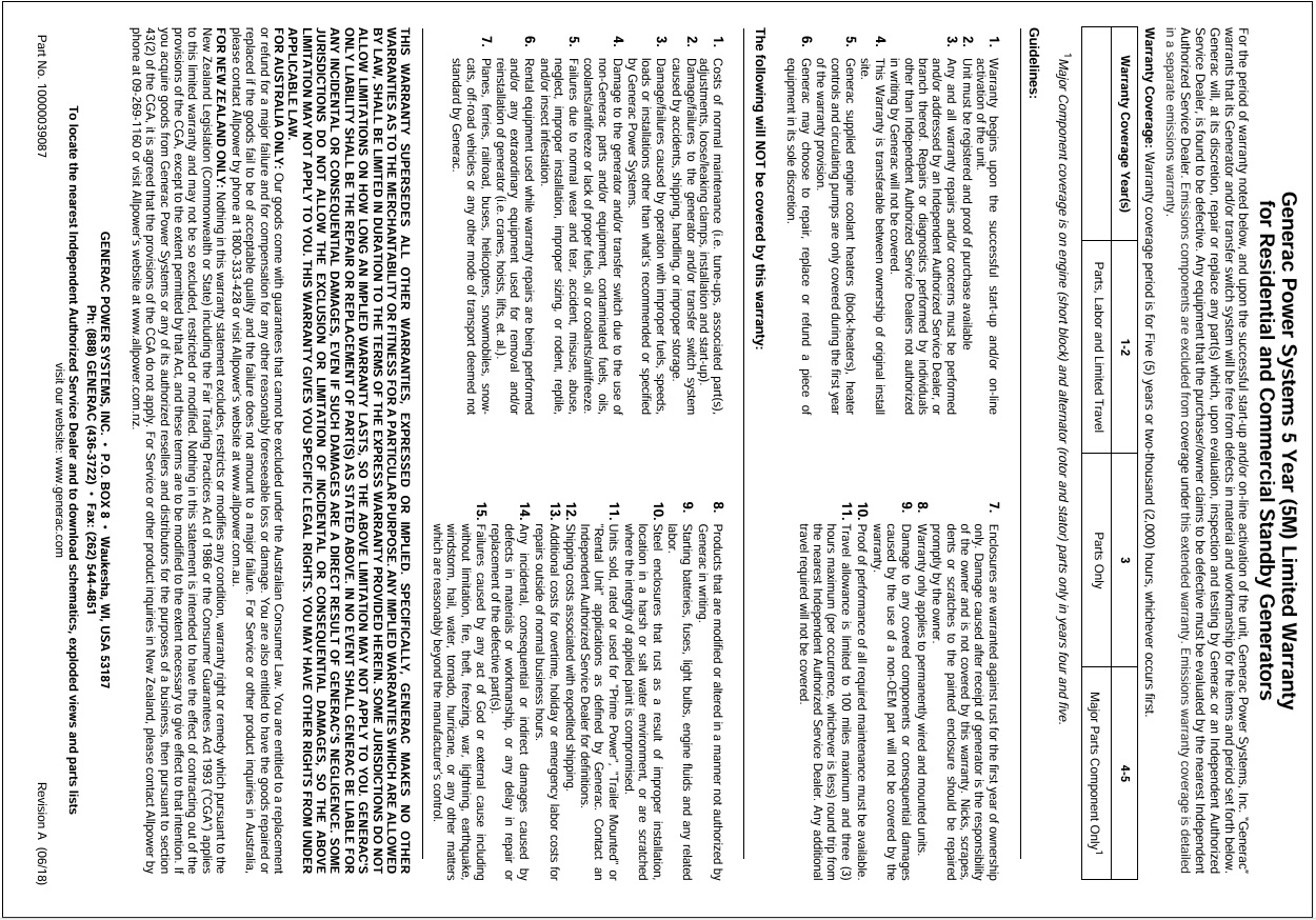 Generac factory warranty
